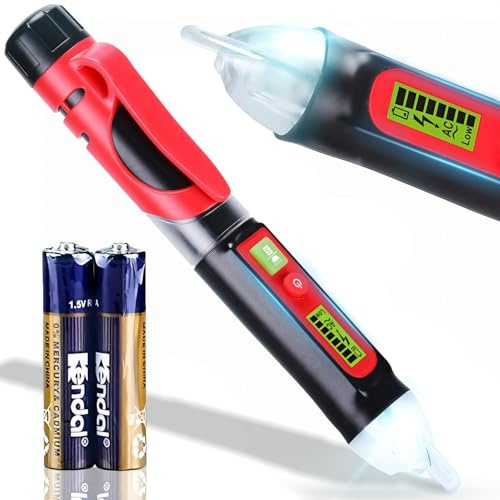 Retoo Spannungsprüfer Berührungslos, 12–1000 V AC, LCD, LED-Taschenlampe | Niedrige und hohe Empfindlichkeit, Ton-, Licht- und Displayalarm, Auto-Off, Batteriestandsanzeige, 2 AAA-Batterien