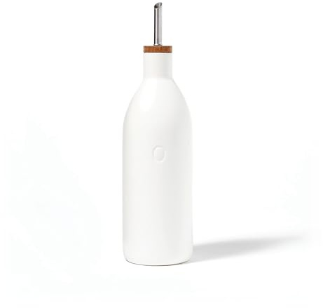 Fox Run White Ceramic Oil Bottle, 17 oz/500 ML Olive Oil Dispenser With Pouring Spout and Cap