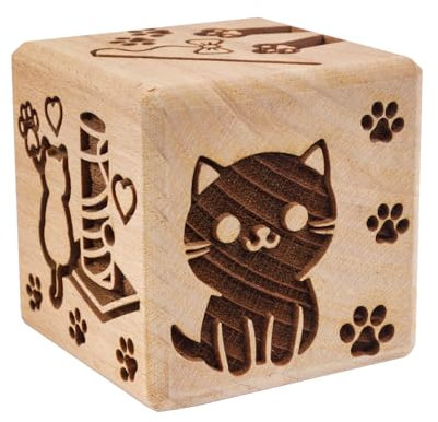 Starmann Sellos en Forma de Cubo para Galletas | Madera de Haya | 6 Motivos de Gatos Grabados | Repostería Masas y Pasteles | Incluye Cepillo de Limpieza | Accesorios para Hornear e Ideas de Regalo