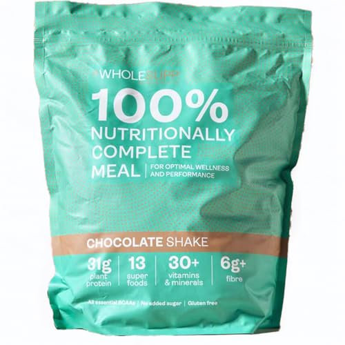Whole Supp Chocolate Meal Shake, Vegan Protein Meal Replacement Powder, High Fibre, 31g Plant Protein, Gluten-Free, No Sugar Added, 13 Superfoods, 1.5kg,15 Servings