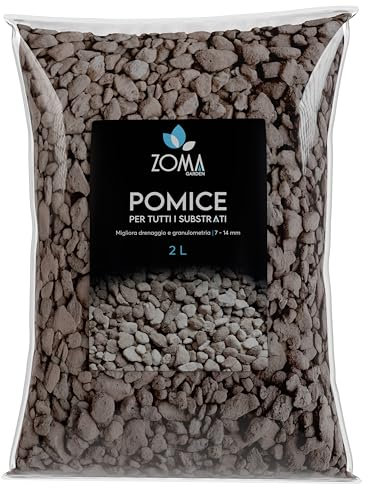 ZOMA GARDEN - Pomice per Piante professionale Granulometria 7/14 mm – Inerte Naturale per Bonsai e Piante Grasse – Pietra pomice per piante previene funghi e batteri - Sacco 2L