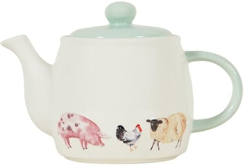 New FT-Store Daisy Farm Teapot - Multicolour-Adorable Yet Quirky Farmyard Design-Sage Green Lid and Handle-Perfect Elevating Teatime