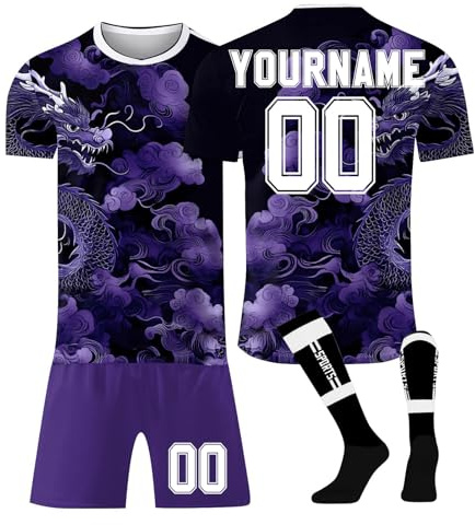 LILIHOT Personalisiert Fußballtrikot Kinder Erwachsene Fusstball Shorts Socks&Trikots 3 Teiliges Set,mit Namen Teamname Nummer Logo Atmungsaktiv Sport Tshirt Trainingsanzug Fantrikot