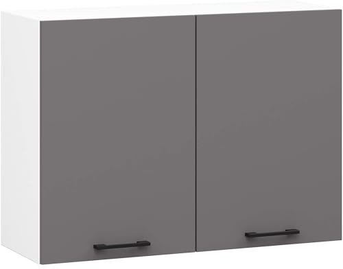 AKORD Küchen-Hängeschrank OLIWIA 80 cm | mit 2 Türen | Küchenschränke | Geräumig | Für kleine Küche | Für eine Küchenzeile | Als Teil eines Sets | B80 x H58 x T30 cm | 19,50 kg | Weiß & Graphitgrau