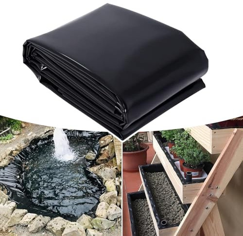 Pounjsd teichfolie 2mm, Garten Folie, dachfolie wasserdicht uv beständig, flüssige teichfolie, HDPE Gummi Teichfolie Schutzunterlage, PVC Folie schwarz robuste Membran für Bachläufe 7 mx 7 m
