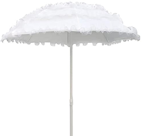 MYUYEE Parasol de Balcon Romantique en Polyester Blanc épais imperméable et Pare-Soleil mât en métal de 32 mm Hauteur réglable Pliable pour la Plage,Blanc - 4,6 pi / 140 cm