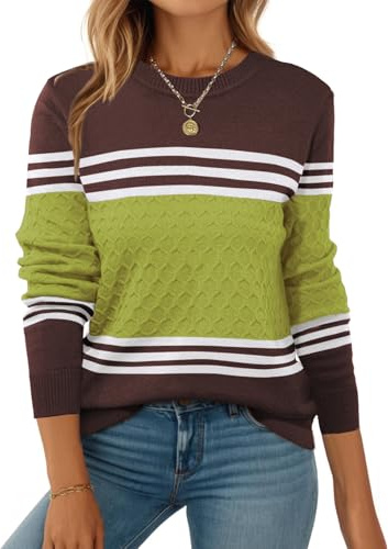 Zeagoo Jersey de punto para mujer, cuello redondo, elegante, manga larga, tallas S-XXL