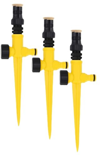 3PCS Garden Sprinkler, Automatic Lawn Sprinkler with 360° Adjustable Rotating Sprayer Nozzle & Spike Base for Grass Patio Yard Plants Flowers Vegetables Watering Irrigation System (Yellow)