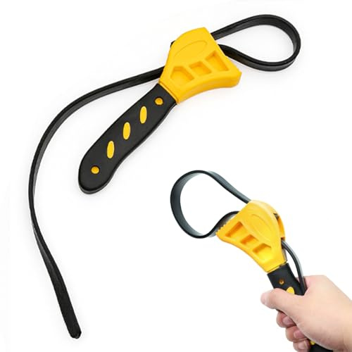 ChainYao Professional Rubber Strap Wrench, Heavy-Duty Adjustable Wrench for Plumbing, Oil Filters, Jars. Non-Slip Grip Securely Turns Pipes, Showerheads, Water Filters. Easy-Grip Handle (Yellow)