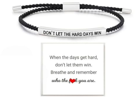 Don't Let the Hard Days Win Bracelet,Adjustable Braided Rope Bracelet for Women,Strength & Motivational Wristband,Inspirational Gift for Women,Proud of You Bra-celet,Simple Braided Bra-celet(Silver)