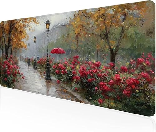 Musmatta gatuspel musmatta blomstig stor skrivbordsmatta 1 000 x 400 x 3 mm, arbete från hem väsentligheter halkfri gummibas specialstruktur vattentålig yta slitstark för PC, bärbar dator Y1-702