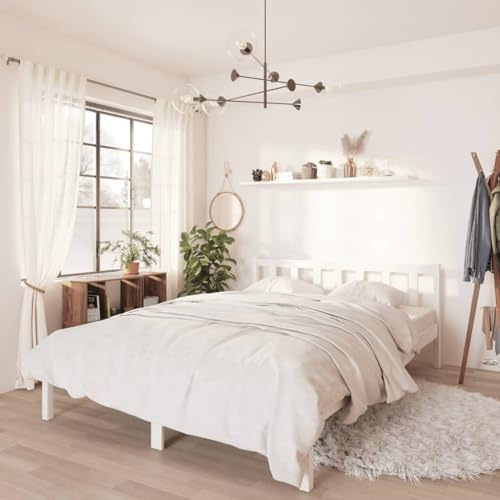 QJBSAVVA Massivholzbett Kiefer Weiß 120x200 cm modernes Jugendbett mit robustem Bettrahmen und Lattenrost Einzelbett für Schlafzimmer Gäste- und Jugendzimmer