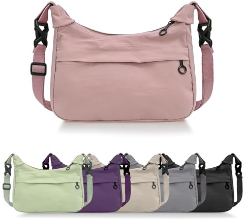 viiotu Umhängetasche Damen Crossbody Bag, Nylon Crossbody Tasche Damen Verstellbarer Schultergurt, Schultertasche für Alltag, Reisen und Arbeit (Rosa)