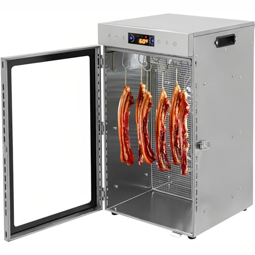 SAYEYBU 800W Biltong Drying Box, Stainless Steel Biltong Maker with 12 Hooks – 24.5Qt Large Capacity – 86-176°F Temp Control, for Drying Meat, Vegetables, and Fruits,Silver