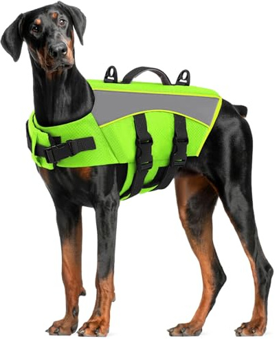 CITÉTOILE Giubbotto Salvagente per Cani - Giacca Galleggiante Riflettente con Maniglia, Galleggianti e Cinture Regolabili per Sicurezza in Acqua, Piscina, Verde, XL