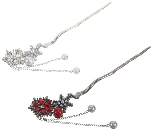 VINTORKY Forcine per Chioma in Stile Cinese 2 Pezzi con Motivo Fiocco di Neve in Metallo e Cristalli, Design Vintage Elegante con Pendenti, Perfette per Feste e Compleanni