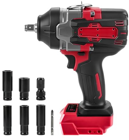Cordless Impact Wrench for Milwaukee 18V, 1200N·m(900ft-lbs) 1/2 Brushless High Torque Impact Gun, Electric Impact Driver with 5 Mode Speed, 5 Sockets for Car Home DIY Furniture (No Battery)