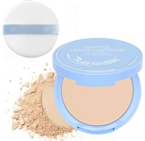Setting & Brightening Matte Powder Compact, Foundation Setting Powder for Mature Skin, Oil Control Pressed Powder with Translucent Finish, Long-Lasting Waterproof Lightweight (01 CALASSIC IVORY)