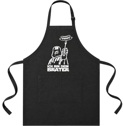 Xiansini Grillschürze Schwarz mit 2 Taschen, Polyester 73×98cm, BBQ Schürze für Herren und Damen, Verstellbare Kochschürze Küchenschürze Waschbar, Geschenk für Männer Vatertag Weihnachten Geburtstag
