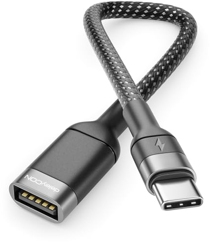 deleyCON USB C vers USB Adaptateur 2.0 OTG Type-C Fiche vers A Prise - Câble pour iPhone 17/16/15, Galaxy S26/S25/S24, A56, A17, A16, A26, Xiaomi, Pixel, MacBook, iPad, Notebook etc.