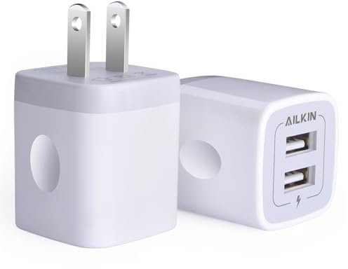 USB Wall Charger, Charger Adapter, AILKIN 2-Pack 2.1A Dual Port Quick Plug Cube for iPhone 15 14 13 12 11 Pro Max 10 SE X XS Plus Samsung Galaxy S23 S22 S21 Power Block Fast Charging Box Brick