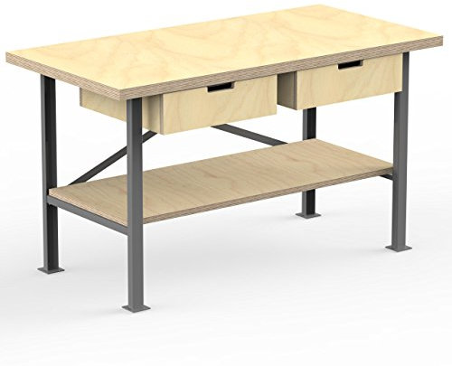 AUPROTEC Profi-Werkbank 1500 x 700 x 850 mm Arbeitsplatte Multiplex 40mm mit 2 Schubladen und Ablage Holz Werkbankplatte Massiv Multiplexplatte - Industriequalitäts-Werktisch