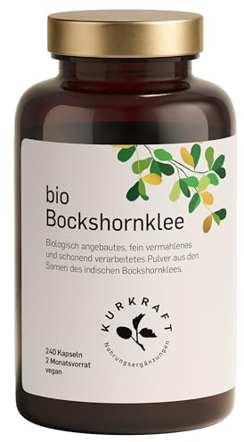 Kurkraft® Bockshornklee Kapseln Aktiviert (240 Stück) - Bio-Zertifiziert & Laborgeprüft - Vegan - 2600mg (650mg je Kapsel) - ohne Zusatzstoffe - Sorgfältig in Deutschland produziert