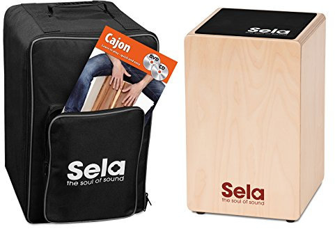 Sela SE 152 EN Primera Cajon Einsteiger-Bundle mit Rucksack, Sitzpad und englischer Anfängerschule, CD/DVD, Natur