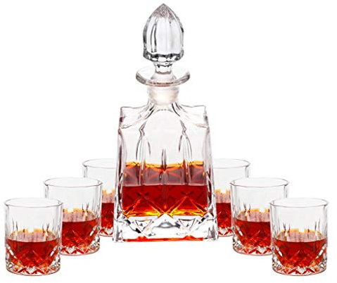 LSRRYD Juego de decantadores de whisky de 7 piezas, juego de 6 vasos y un decantador de whisky, vasos de cristal sin plomo, regalo
