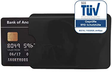 AntiSpyShop RFID Schutzhülle, TÜV geprüft, NFC Blocker - Kreditkarte, Bank EC Karte, Gesundheitskarte (Schwarz)
