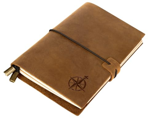 WANDERINGS A6 Travelers Notebook Refillable Leather Travel Journal, 11.5x15.5cm / 4.5x6 - Hand-Crafted Genuine Leather - Perfect for Travelers, Writers, Diary - Blank Inserts
