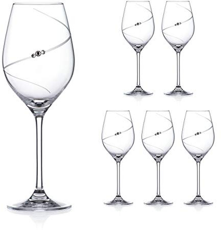 DIAMANTE White Wine Glasses - 'Silhouette' Hand Cut Design Embellished with Crystals - Set of 6 in Premium Gift Box