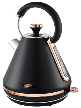 Tower T10044RG Cavaletto Pyramid Kettle with Fast Boil, Detachable Filter, 1.7 Litre, 3000 W, Black and Rose Gold