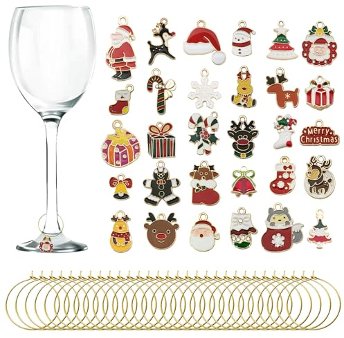 CNYMANY 30 pcs / 20 pcs Wine Glass Charms, Zinc Alloy Christmas Themed Goblet Drink Markers Tags with Buckle Design for Christmas Wine Cocktail Champagne Tasting Party Favors Supplies Gifts