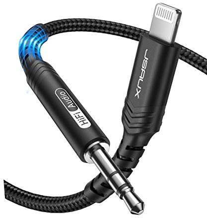 JSAUX AUX-Kabel für iPhone, 1,8 m [Apple MFI zertifiziert] Lightning auf 3,5 mm Klinke für Kopfhörer, Nylonkabel für 13 13 Mini 13 Pro 13 Pro Max 12 12 Pro Max 11 11 Pro X XS XR 8 - Schwarz
