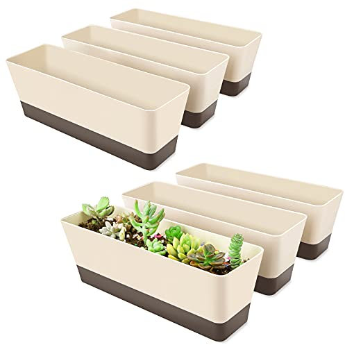 Greaner Pflanzgefäß, für Fenster, 30.5 x 9.5 cm, rechteckig, Kräuter-Pflanzgefäß mit Untersetzer, moderner kleiner Innen-, Sukkulenten- und Kaktus-Pflanztopf aus Kunststoff, Heimbüro, Außendekoration