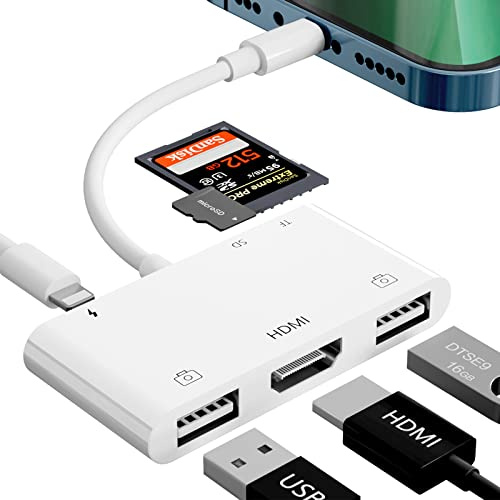 Adaptateur HDMI iPhone, Adaptateur AV Numérique 1080P iPhone, Adaptateur Connecteur HDMI Pour iPhone pour Écran de Synchronisation, Compatible avec Phone 14/13/12/11 / XS/XR/X / 8/7 et iOS 14-Blanc…