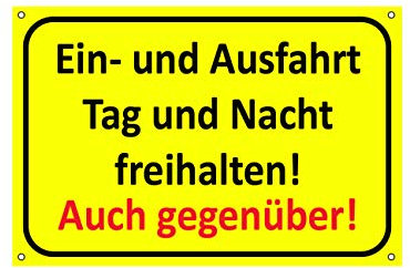 Einfahrt freihalten Schilder - Ausfahrt freihalten Schild - auch gegenüber - Parken verboten - Garage Tag und Nacht freihalten (30x20 cm) (1 Stk. Einfahrt freihalten Tag und Nacht)