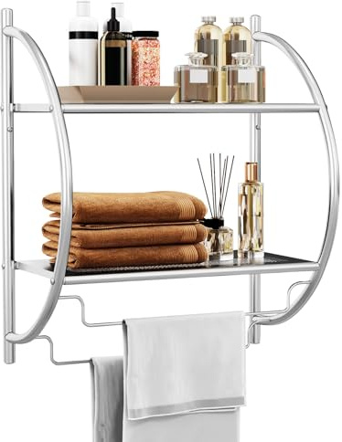 CASART Wall Mounted Towel Rack, Multifunctional Towel Rail Shelving Unit, Display Shelf Storage Organiser for Bathroom, Kitchen and Living Room (Silver)