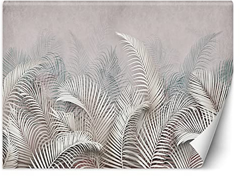 Feeby Papier Peint Intisse Abstrait Texture Nature 300x210 cm gris Moderne Panoramique XXL Photo Mural Muraux Chambre Bureau Salle Feuilles De Palmier Tropiques