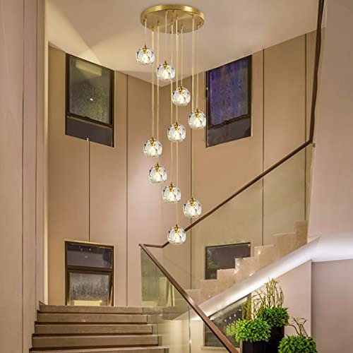 JMrider Pendelleuchte K9 Kristallkugel LED G9 Pendellampe Für Villen Treppenhaus Hängelampe 70W Kreativer Sternenklarer Kronleuchter Höhenverstellbar Hängeleuchten Moderne Deckenleuchte Droplight