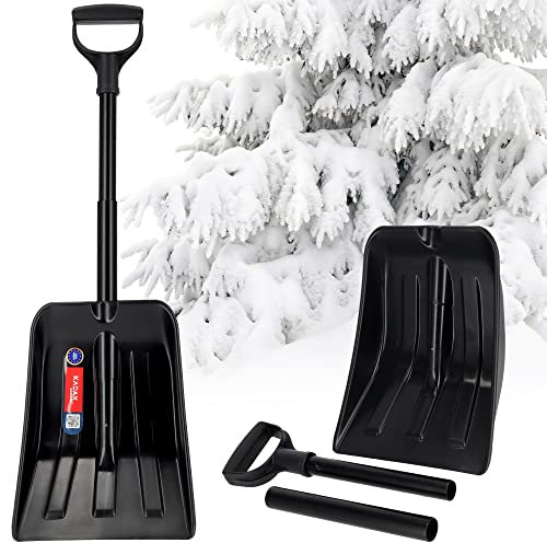 KADAX Schneespaten, klappbare Schneeschaufel, teleskop Spaten aus PVC, Auto Schneeschieber mit Stiel aus Aluminium, Schneeschild, Schneeräumer (Klein, Schwarz)