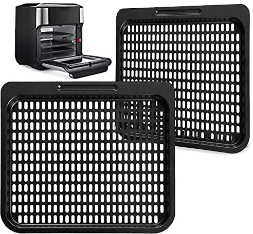 GCQ 2PCS Air Fryer Cooking Tray for Instant Vortex Plus10 Quart Chefman 12-Quart 5-in-1 Air Fryer Oven,Food Grade Nonstick Replacement Rack Parts Grill Pan Crisper Plate Replacement,Dishwasher Safe
