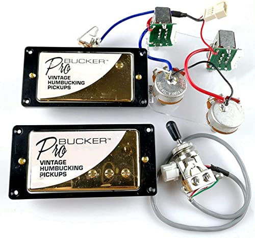 1 Set ProBucker Alnico Bridge&Neck Pickups with Pro Wiring Harness Pots&3 Way Switches for electric guitar (Gold Black Ring)