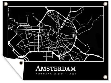 MuchoWow Outdoor-Poster Poster Wanddeko draußen Deko Garten Gartenposter 80x60 cm Karte - Stadtplan - Amsterdam