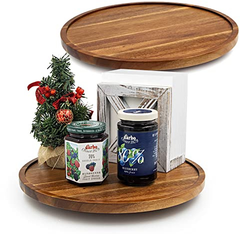 ANBOXIT Lazy Susan skåp organiserare, 25,4 cm trä Lazy Susan skivspelare, skivspelare i akacia trä, roterande kryddhylla för köket (2-pack)