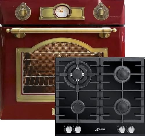 Kaiser Gas Herd Set EH 6355 RotEm + KCG 6380 Turbo, Elektro Backofenset, Autark, 79L, Einbau Backofen, 8 Funktionen + Glaskeramik Gaskochfeld 60 cm, WOK, Gas Herd, Propan/Erdgas/Fl.Gas