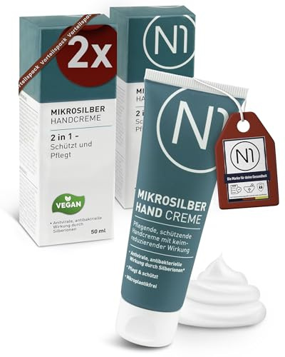 N1 Mikrosilber Handcreme 100 ml - Für rissige Hände inkl. Desinfektion | Pflege und Desinfektion in einem Produkt - für sehr trockene Hände, mit Mikrosilber, zieht schnell ein und fettet nicht