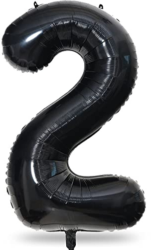 Black Foil Balloon Number 2, 40'' Giant Self Inflating Number Balloons Set 0-9, Large Number 2 Helium Balloon for Girls Boys 2nd Birthday Graduation Anniversary Halloween Party Decorations Supplies