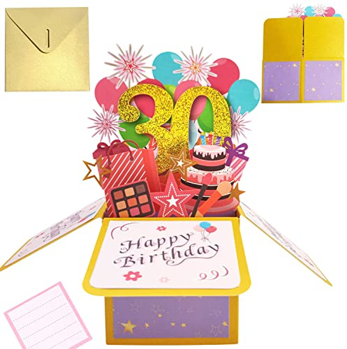 Geburtstagskarte 30 Pop Up Karte Geburtstag Grußkarte 3D Geburtstagskarten | mit Umschlag für Frau Mann Mütter Mädchen Freunde Romantik Geschenk-Karte (A 30)